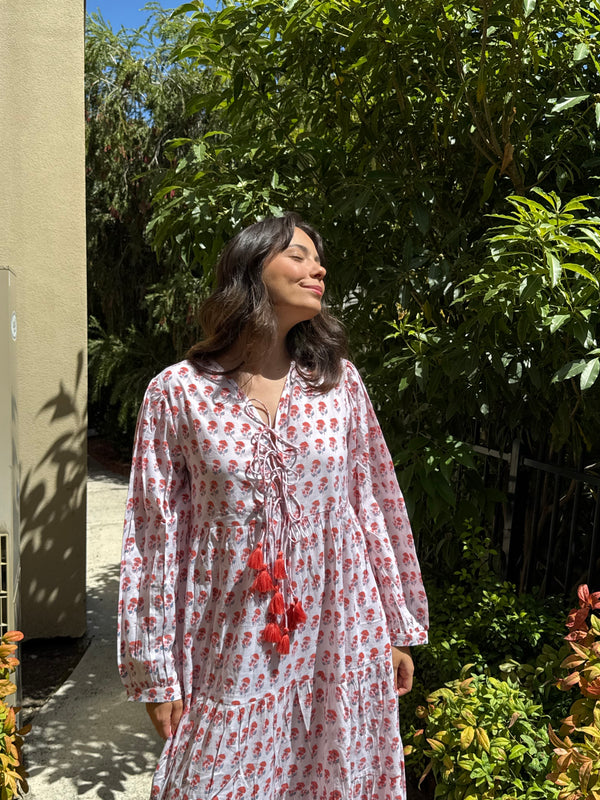 Neoma Amara cotton maxi dress worn by model, front view