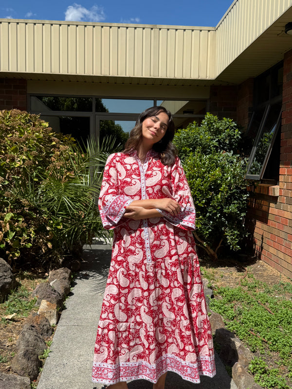 Neoma Aarzoo cotton maxi dress worn by model, front view