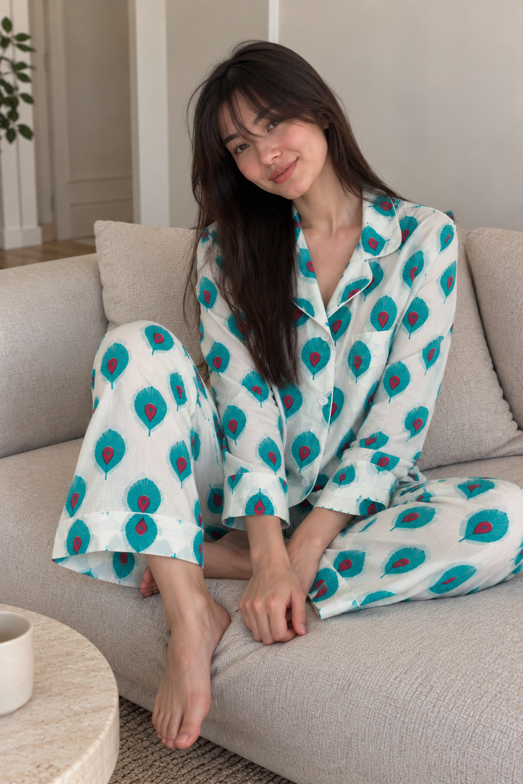 Peacock Petal Cotton Pyjama Set