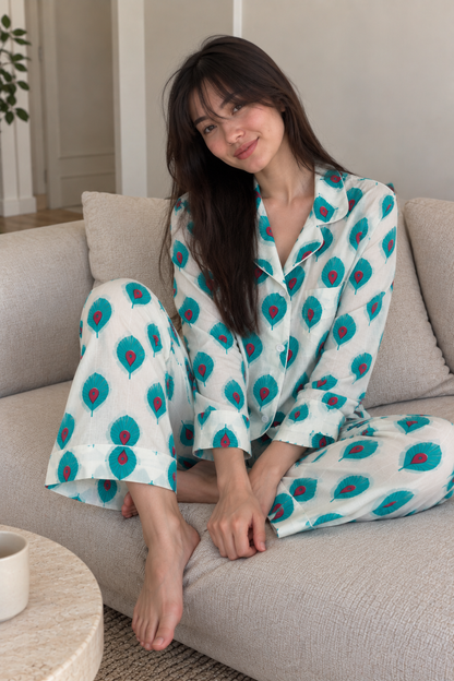 Peacock Petal Cotton Pyjama Set