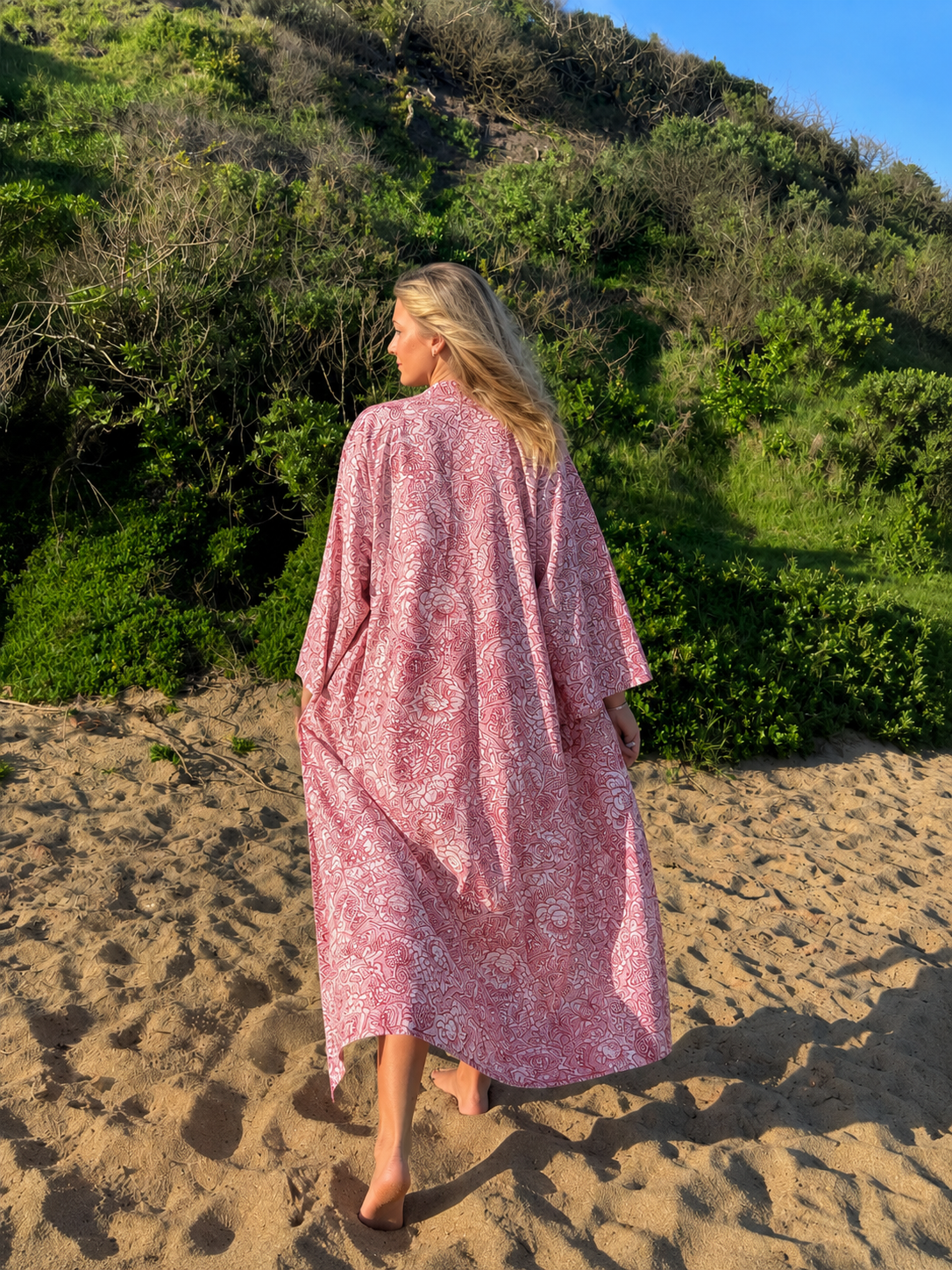 Close-up of the cotton fabric on the Rosé Resort mini dress