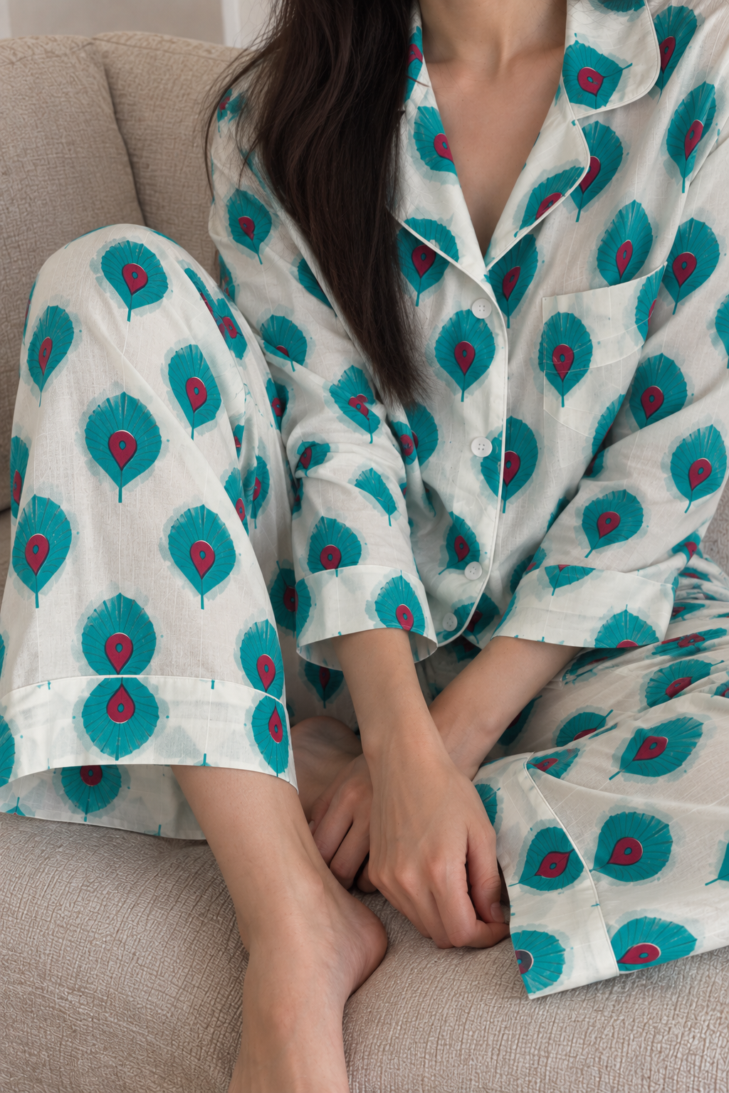 Peacock Petal Cotton Pyjama Set