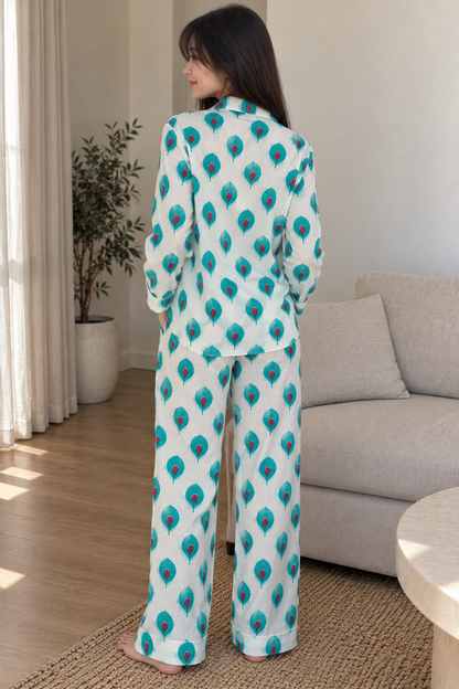 Peacock Petal Cotton Pyjama Set