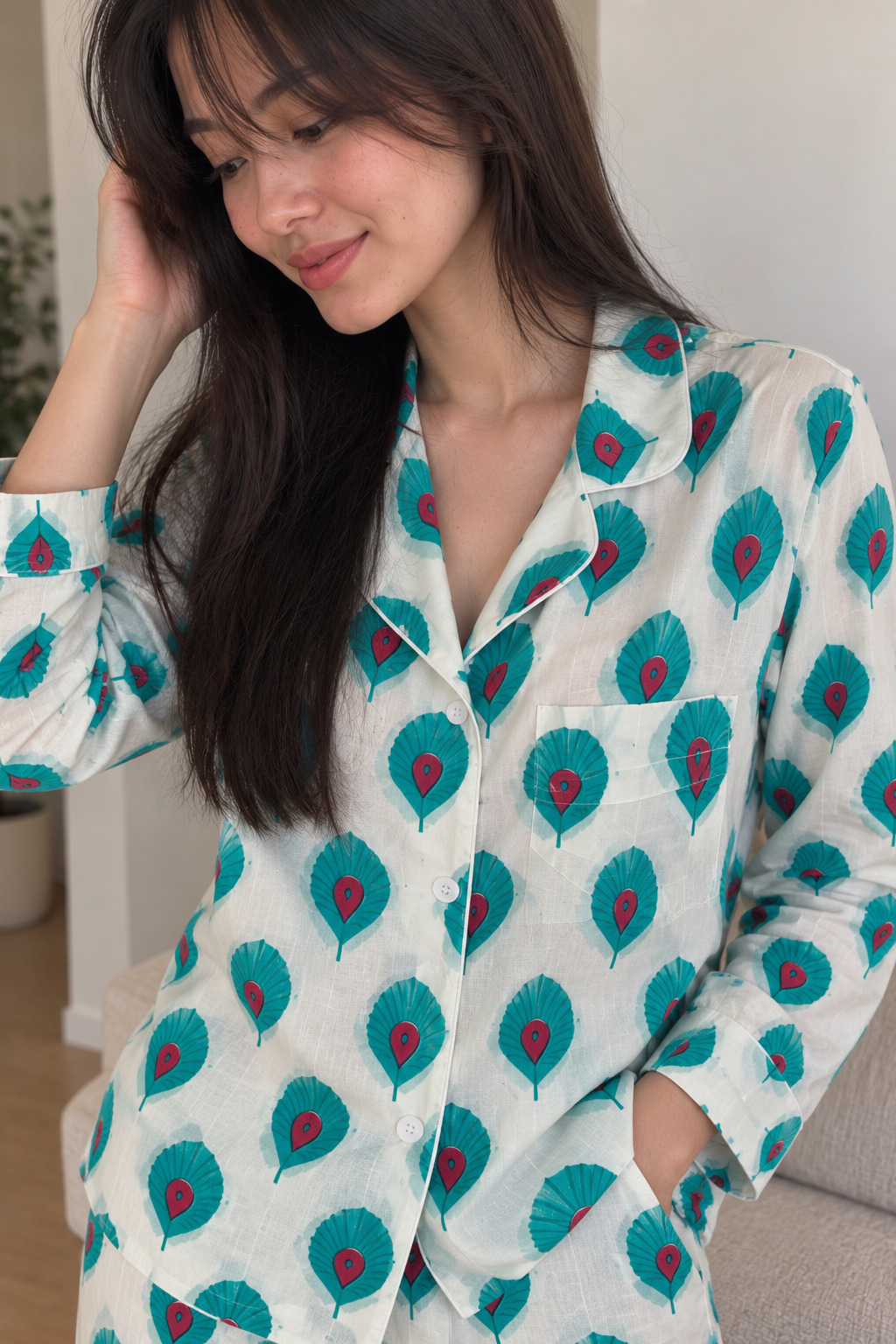 Peacock Petal Cotton Pyjama Set