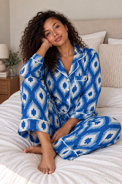 Blue Bloom Ikat Pyjama Set