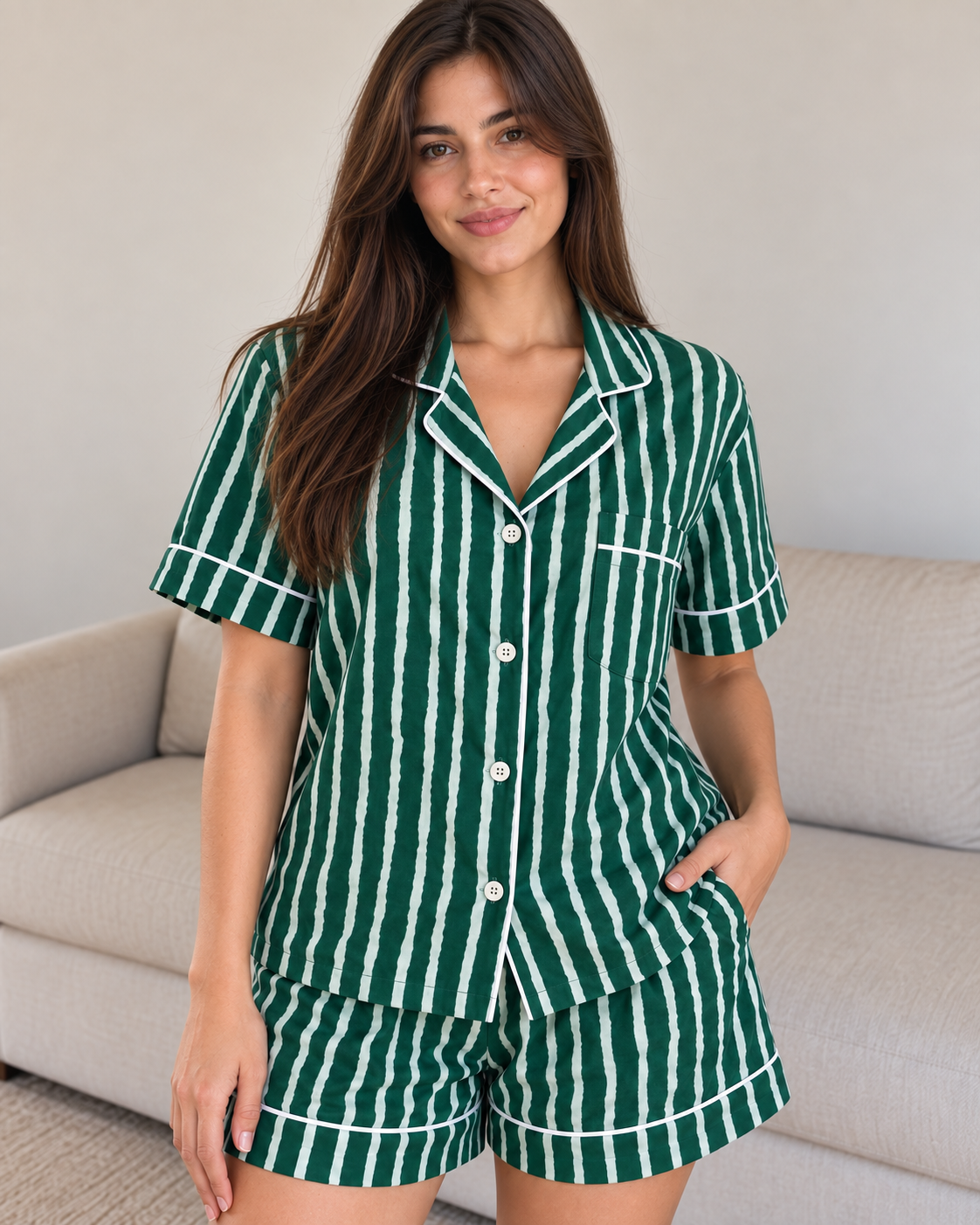 Jade Stripe Short Pyjama Set