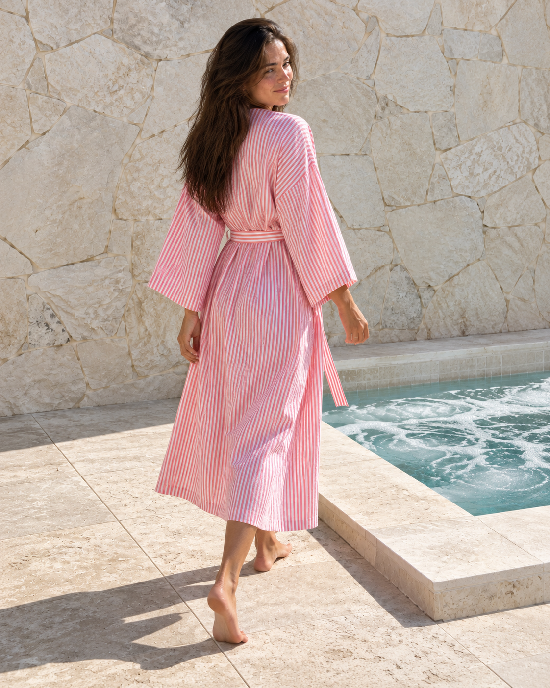 Pink Haven Stripe Kimono Robe