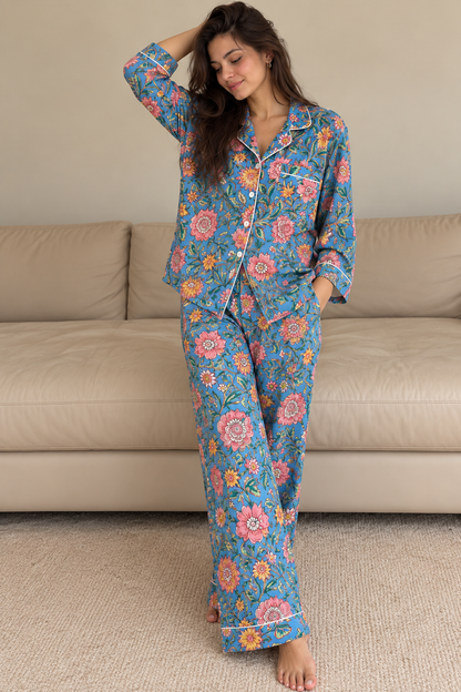 Azure Garden Long Pyjama Set