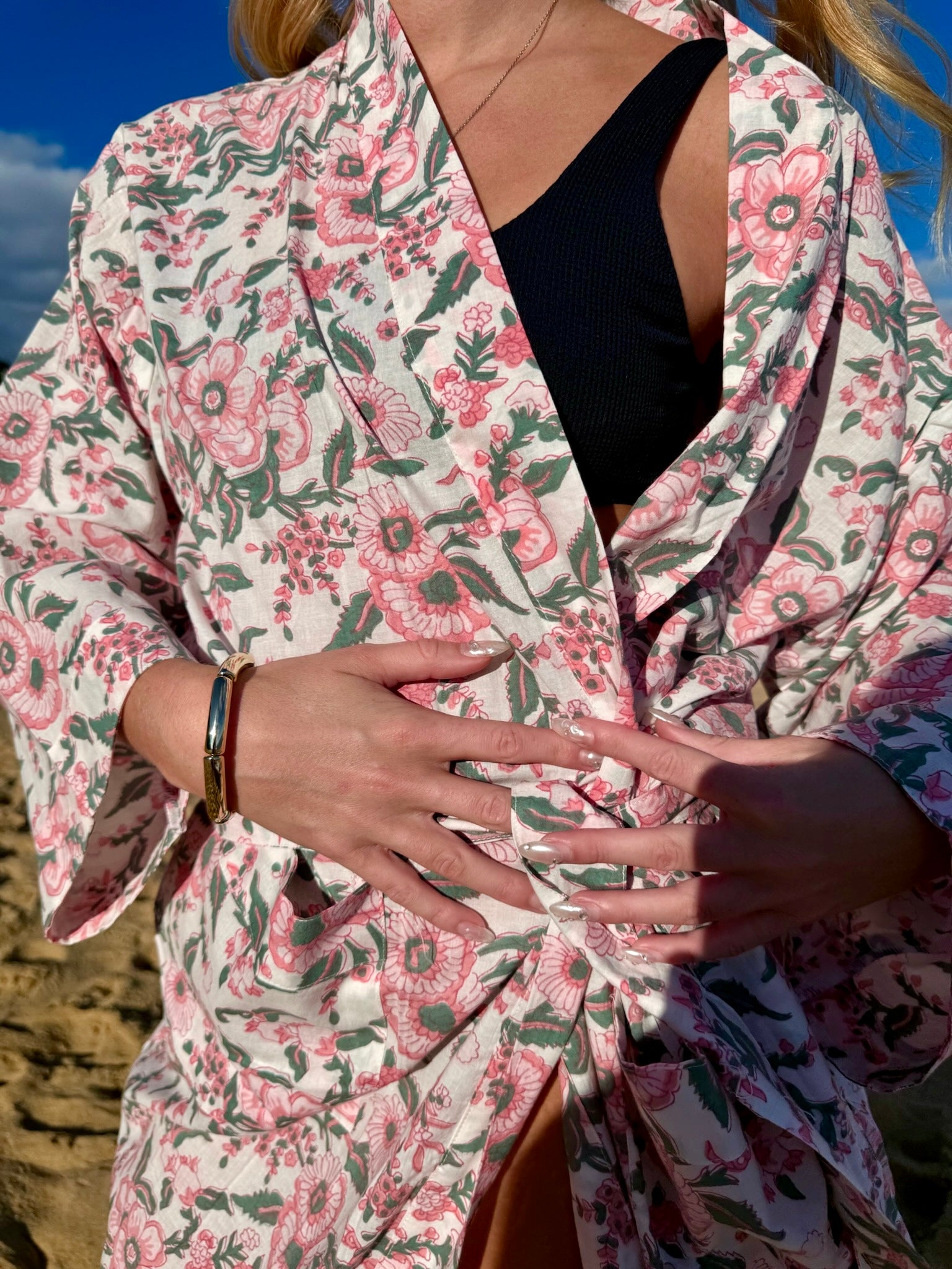Rosewater Morning cotton robe, side view