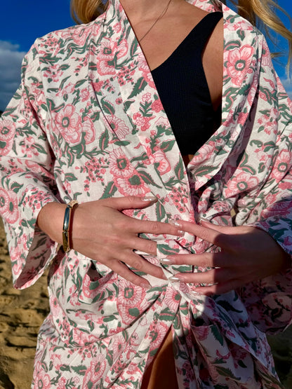 Rosewater Morning cotton robe, side view