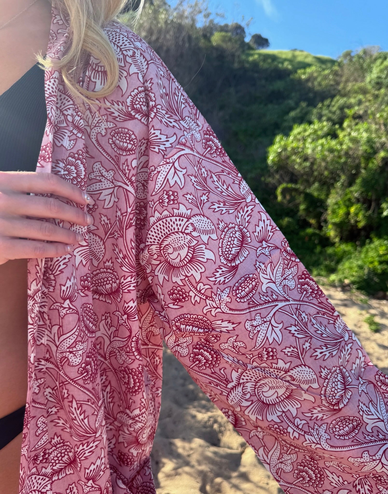 Rosé Resort cotton mini dress, side view