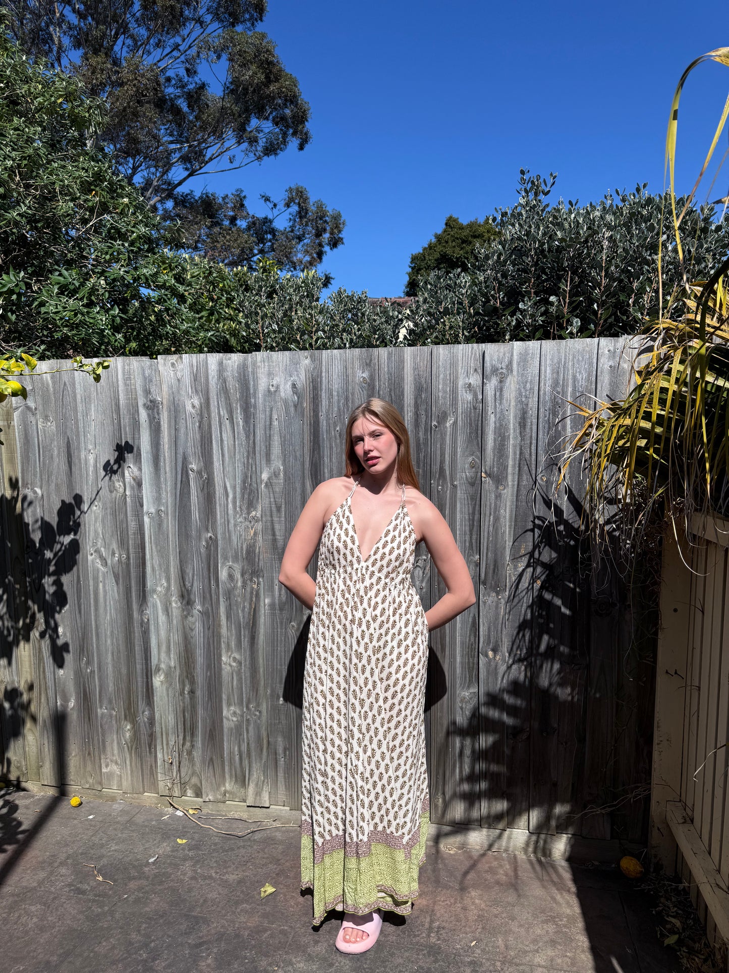 Olive Floral Cotton Maxi Dress