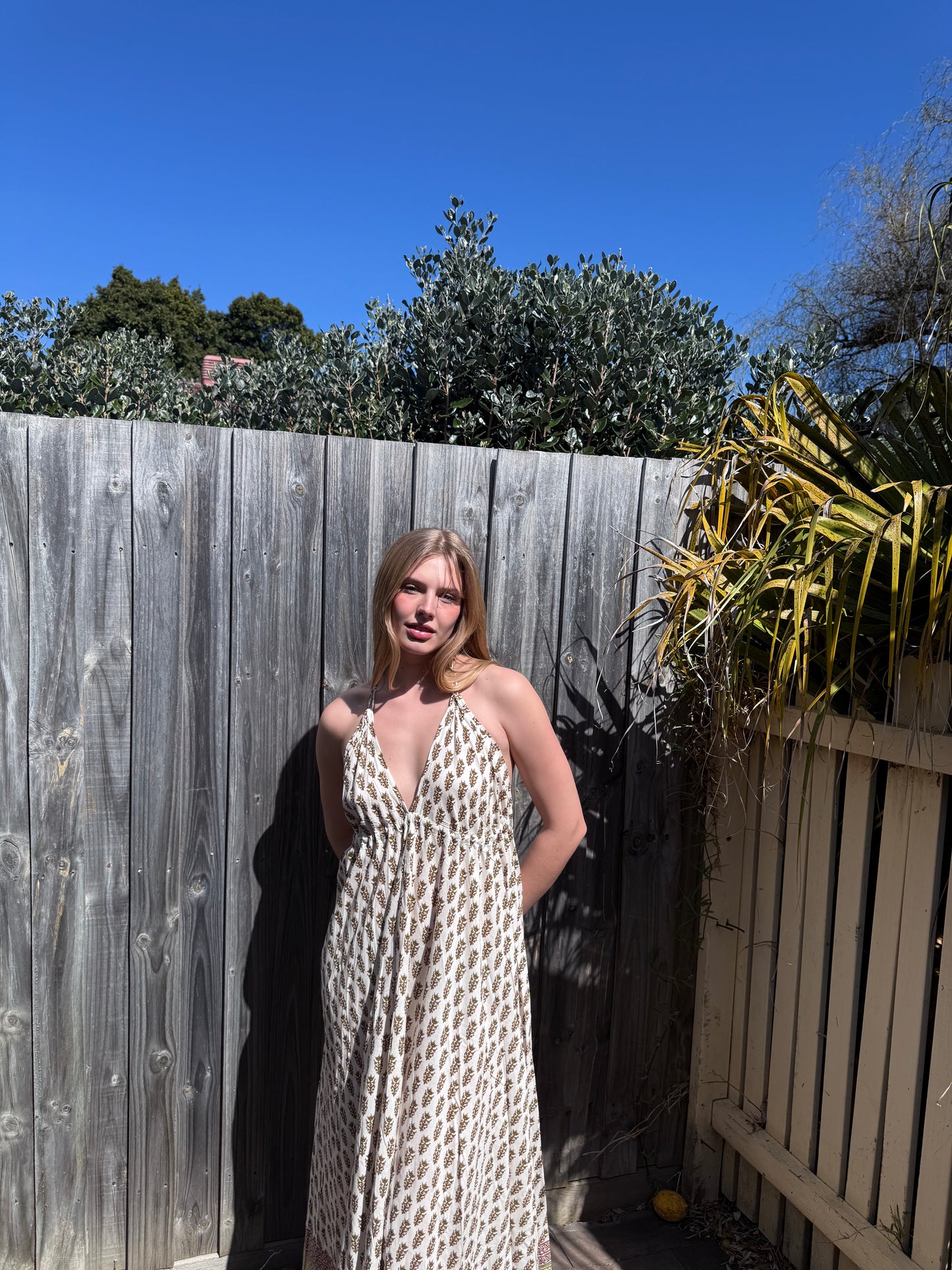 Olive Floral Cotton Maxi Dress