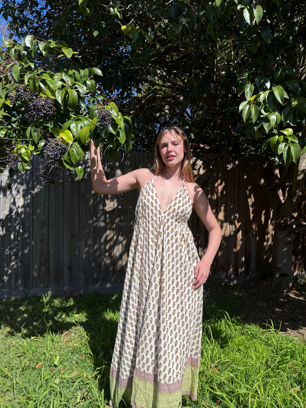 Olive Floral Cotton Maxi Dress