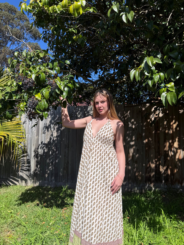 Olive Floral Cotton Maxi Dress