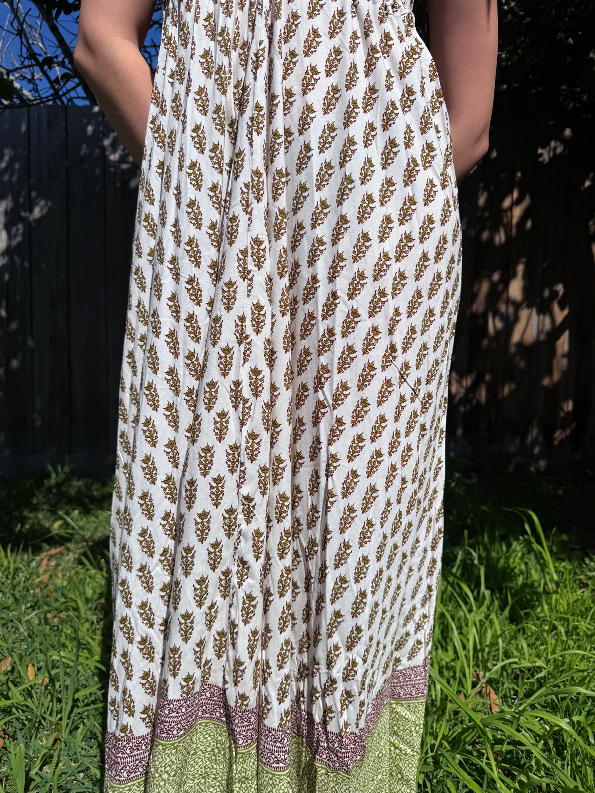 Olive Floral Cotton Maxi Dress