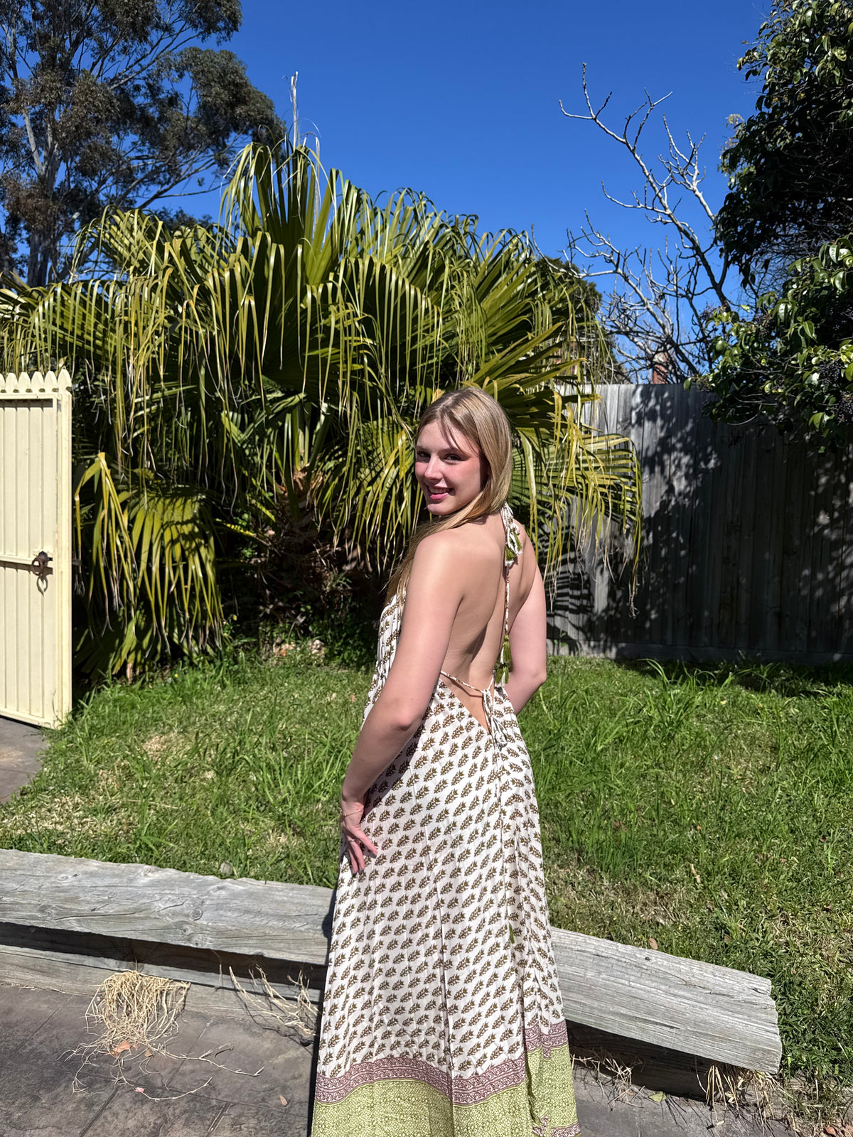 Olive Floral Cotton Maxi Dress
