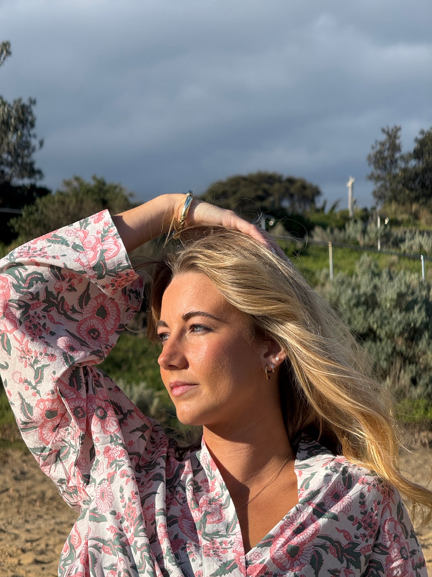 Rosewater Morning cotton robe, back view