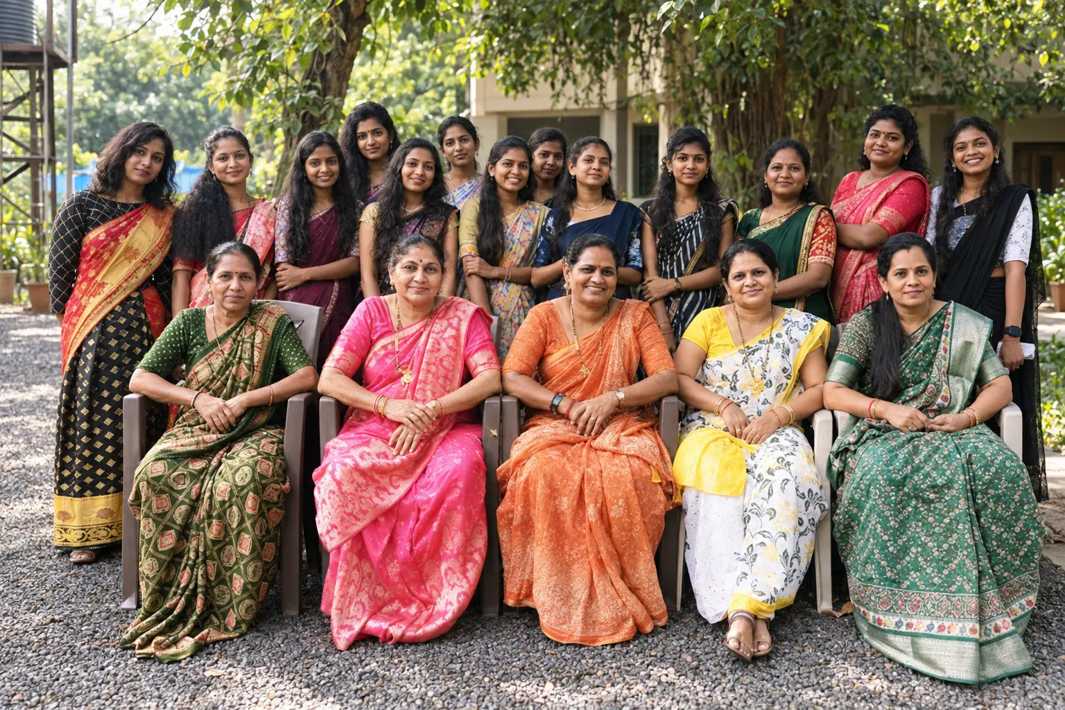 A large group of women who make House of Neoma garments, photographed together outdoors