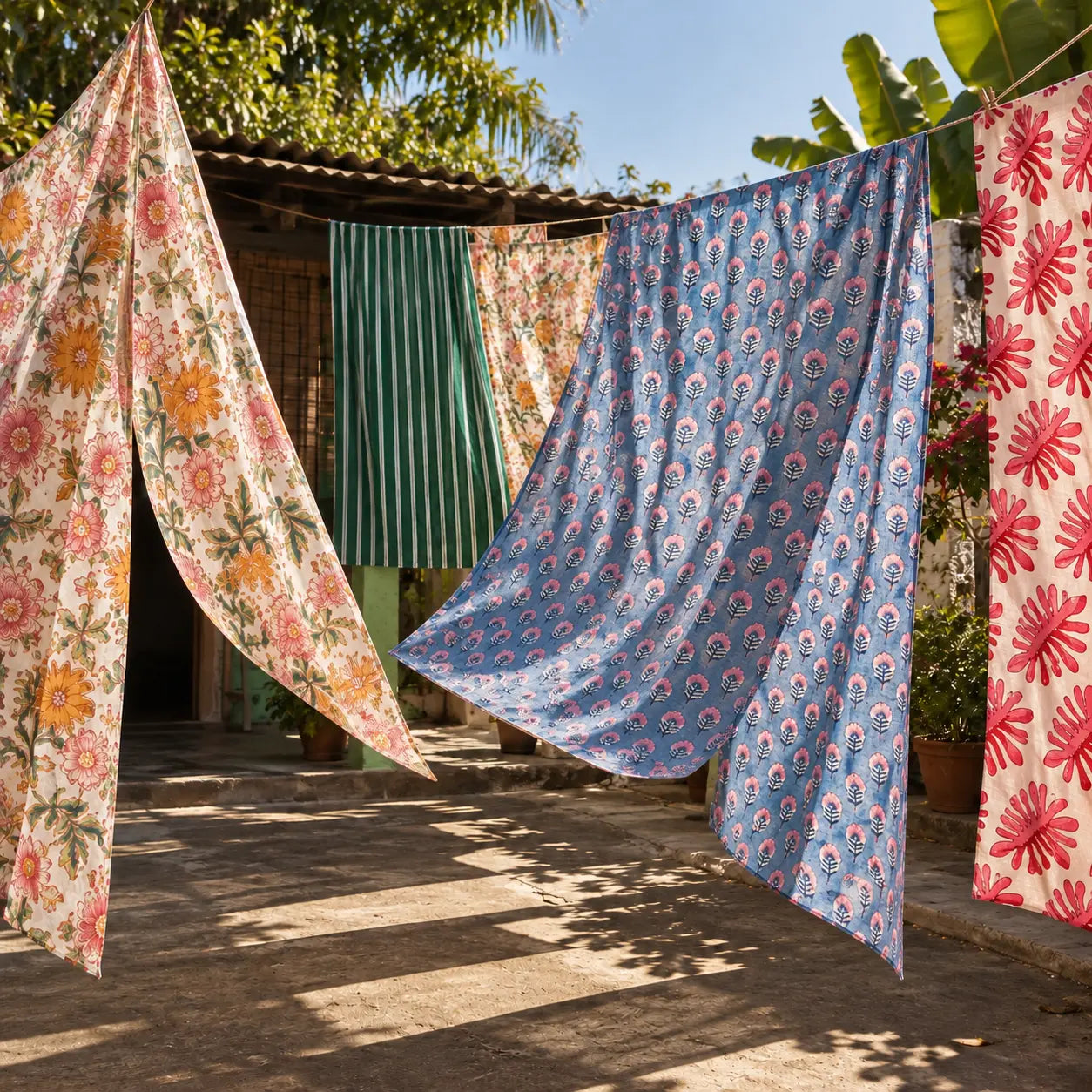 Hand-block printed cloth laid out to dry